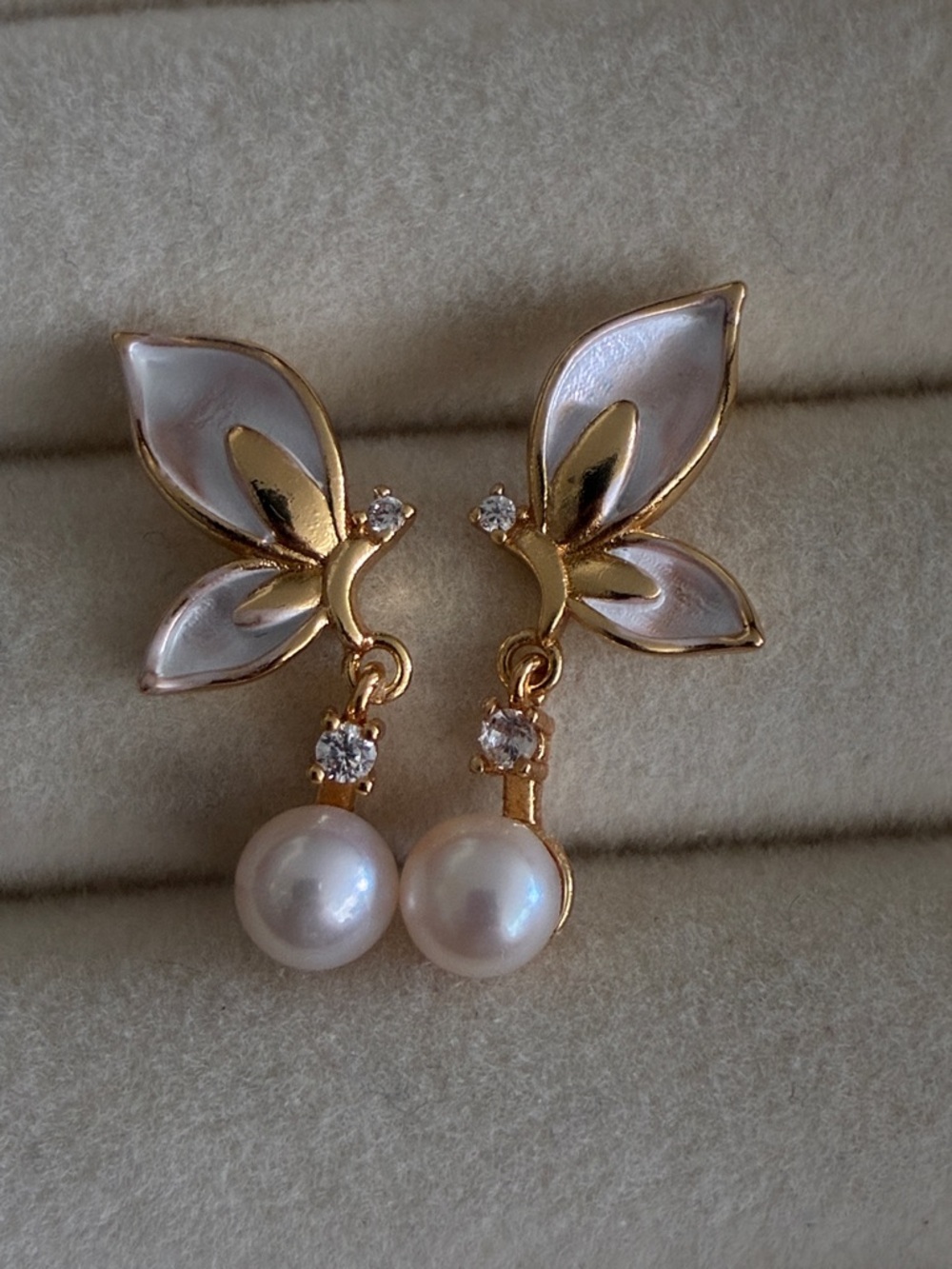 Gold Leaf Pearl Drop Earrings | Sterling Silver Posts | Christmas Gift for Her